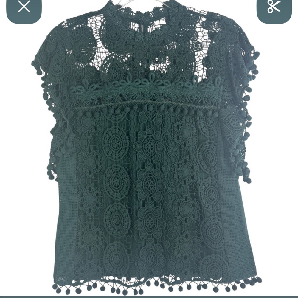 Tularosa Dark Green Crochet Blouse